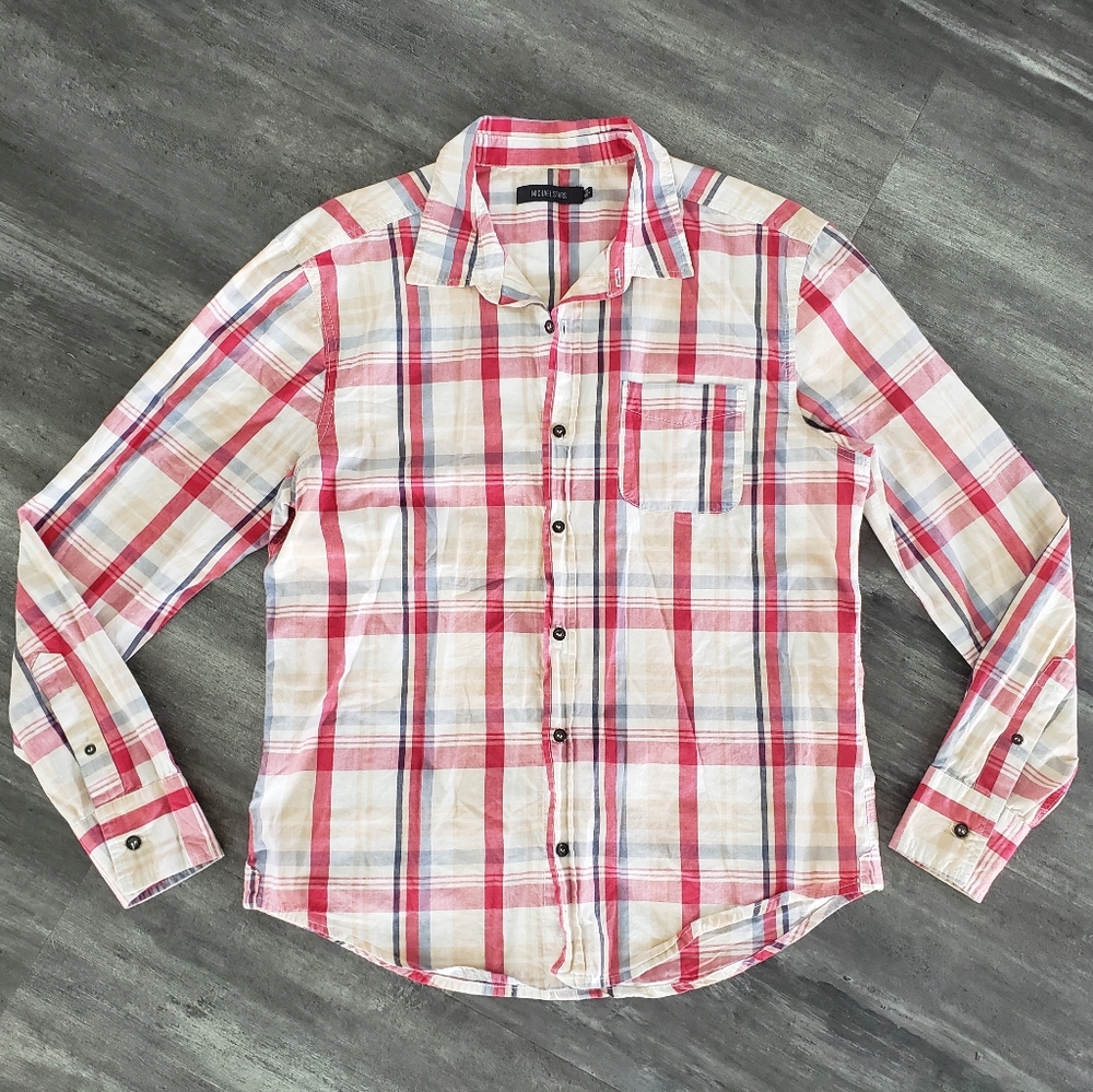 Red White Plaid Michael Stars Button Down